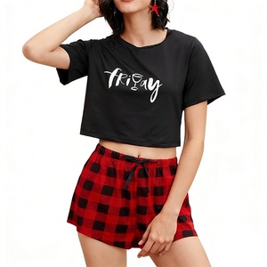 Nouvel ensemble de pyjama d'été pour femme style UE/US, imprimé <span class=keywords><strong>FRIDAY</strong></span>, manches courtes et short, deux pièces, en polyester et élasthanne - Product Image 5