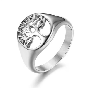 Fashion Gold Plated Round Hollow Stainless Steel Tree of Life <b>Rings</b> <b>for</b> Women <b>Men</b> - Product Image 3