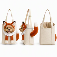 Sac de transport personnalisé pour animaux de compagnie en toile, sac fourre-tout pour chien, sac à bandoulière en peluche renard 3D avec col volanté, pour chiot et chaton, idéal pour les voyages, vente en gros, OEM