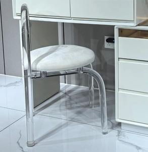 Modern White Wooden <b>Makeup</b> <b>Vanity</b> Dressing Table with Lighted Round <b>Mirror</b> Drawers Storage for Bedroom Hotel Apartment - Product Image 6