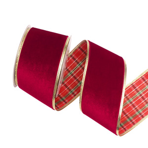 Pita Grid dengan Pinggiran Berlapis Emas, Pita Pembungkus Natal DIY untuk Dekorasi Pohon Natal & Hadiah - Product Image 2