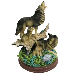 Fabriek Groothandel Hars Dier Beeldje Aangepaste Familie Wolf Standbeeld Voor Tuin Decor