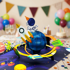 Carte 3D Pop-up Happy Space Faite à la Main, Vente en Gros, Artisanat de Découpe de Papier Personnalisé, Motif Floral, Cadeau d'Anniversaire, Lettres Offset - Product Image 6