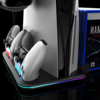 Support de Refroidissement et de Charge Multifonctionnel RVB avec Station d'Accueil Chargeur Double Manette pour Console PS5 PS5 Slim
