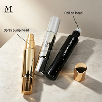 Flacon en verre doré et argenté de luxe de 10 ml, vide, portable, pour huile essentielle ou sérum, avec bille en acier et pulvérisateur en aluminium