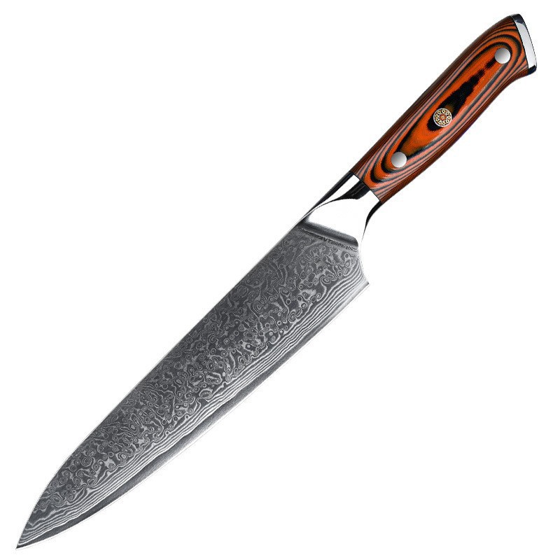 Damascus chef's knife (brown handle