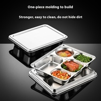 Assiette de séparation de restauration rapide en acier inoxydable 304 exclusive d'Indonésie avec couvercle assiette de repas de cantine pour étudiants adultes écologiques