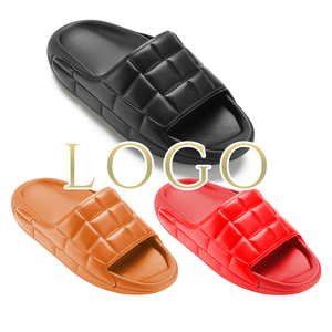 Factory Pu Custom Sandals Unisex Footwear <strong>Mens</strong> Designers Thick <strong>Slippers</strong> OEM Rubber Embossed Custom Slides With Logo - Product Image 1