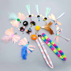 Série de jouets pour <span class=keywords><strong>chat</strong></span> : Têtes de rechange pour baguette de jeu en forme d'insecte volant à plumes et paillettes, jouet auto-entretenant pour animaux de compagnie - Product Image 4