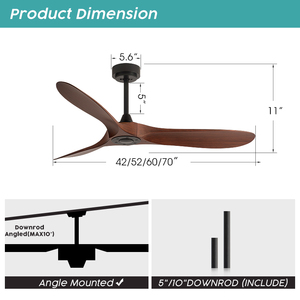 Ventilador de Techo con Soporte Negro, Diseño Moderno para Sala de Estar, Dormitorio, Decoración del Hogar, Ahorro de Energía, Funcionamiento Silencioso, 3 Aspas - Product Image 2