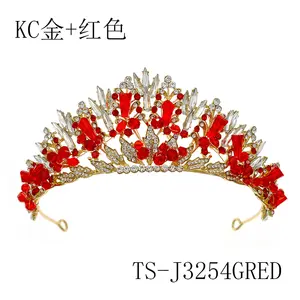 Altın kırmızı lüks ücretsiz özel taç prenses Rhinestone kristal güzellik özel el yapımı yarışmasında kraliçe parti taç ve Tiara
