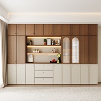 Buffet de salle à manger moderne en bois massif E0 OSB avec porte en verre cannelé et éclairage LED intégré