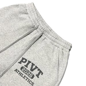 Men's <b>Light</b> Heather Gray Wide Leg Breeches with PIVT 2026 ATHLETICS <b>Letter</b> Print Raw Hem Streetwear Casual Shorts - Product Image 3