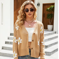 Nouvelle Collection Automne 2026 – Cardigan Femme Style Instagram en Acrylique Tricoté à Motif Floral, Doublure Laine, Col V Halter