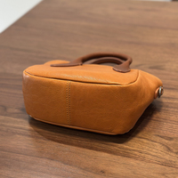 Tas Boston Mini Vintage Logo Kustom Kulit Sapi Lapis Atas Tas Selempang Kecil Wanita untuk Perjalanan Harian dan Belanja