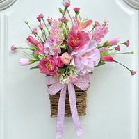 Guirlande de fleurs artificielles en plastique pour le printemps, 35x30cm, style classique fait main, haute qualité, panier suspendu pour porte de maison, Noël