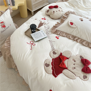 Cute <strong>Teddy</strong> <strong>Bear</strong> Cartoon Girl Heart All Cotton Washed Cotton Four Piece <strong>Set</strong> With <strong>Teddy</strong> <strong>Bear</strong> Sticker and Embroidered Lotus Leaf - Product Image 3