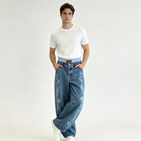 Culottes en jean à jambe large pour homme, taille unique à empiècements, imprimé floral laser, longueur 3/4, Fabricant chinois, Usine de commerce intégrée
