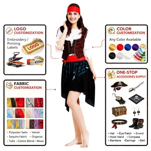 Robe de costume de <span class=keywords><strong>pirate</strong></span> pour <span class=keywords><strong>femme</strong></span> avec chapeau et accessoires pour fête d'Halloween - Product Image 3