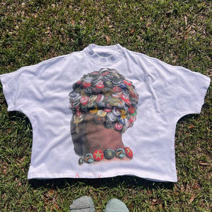 Streetwear Custom Heat-Transfer Printed <strong>White</strong> <strong>Flannel</strong> 180gsm 240gsm Cropped Boxy Tees Raglan Graphic T-Shirt for Men Spring - Product Image 2