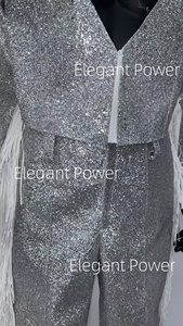 Glitters Suit <strong>Silver</strong> <strong>Sequins</strong> <strong>Jacket</strong> Stylish Men's Suit for Performance Party Dance Suit Ballroom Stage Dance - Product Image 4