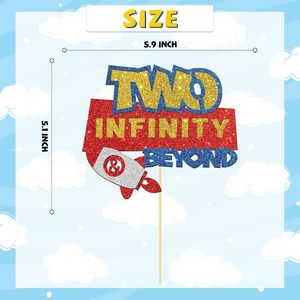 Decorazione per Torta 'Two Infinity and Beyond' a Tema Spaziale per Feste di 2° Compleanno, Baby Shower per Bambini e Bambine - Product Image 2