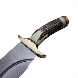 Cuchillos de Hoja Fija de Acero de Damasco con Mango de Asta de Ciervo y Funda de Cuero, Espiga Completa, para Caza y Camping, OEM, Punta Caída - Product Image 5