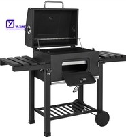 Barbecue au charbon de bois sur chariot, rôtissoire, grand barbecue au charbon de bois carré, barbecue multifonctionnel de jardin