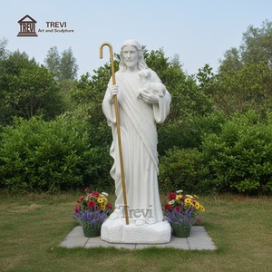 Estatua de Mármol de Tamaño Real del Buen Pastor con Lámpara, Escultura Cristiana para Jardín Exterior, Gran Venta TREVI - Product Image 4