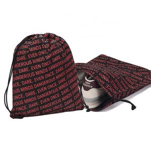Sac de rangement personnalisé en coton mousseline noir avec cordon de serrage pour chaussures et vêtements, imprimé sur toute la surface, réutilisable, pour le voyage quotidien, avec logo - Product Image 1