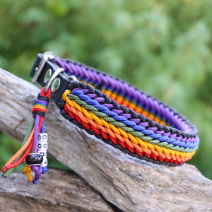 <span class=keywords><strong>Collar</strong></span> de Cuero Auténtico Trenzado Arcoíris Hecho a Mano con Placa de Identificación para Perros, Ideal para Actividades al Aire Libre - Product Image 2