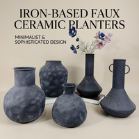 Vase de sol en fer imitation céramique minimaliste Wabi-Sabi pour la décoration de la maison, pot de fleurs texturé en pierre volcanique pour jardin extérieur