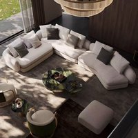 Ensemble de canapé d'angle en tissu crème minimaliste de style italien avec cadre en bois et rembourrage en éponge pour salon