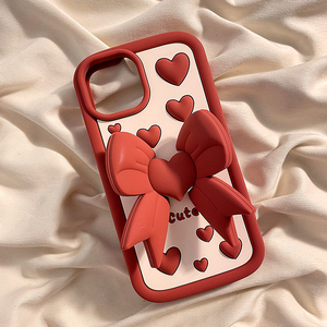 Custodia per telefono con fiocco a cuore <span class=keywords><strong>rosa</strong></span> 3D <span class=keywords><strong>Cover</strong></span> protettiva morbida in Silicone per <span class=keywords><strong>iPhone</strong></span> 16/15 <span class=keywords><strong>Pro</strong></span> Max/14/13/12 - Product Image 3