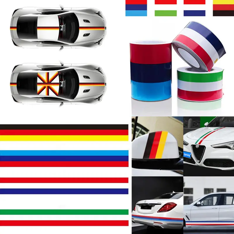 Autocollants de voiture 3 couleurs France Russie Allemagne Italie Drapeau rayé Vinyle Décalcomanie pour Chevrolet Haval Hyundai Toyota Buick Geely Jaguar