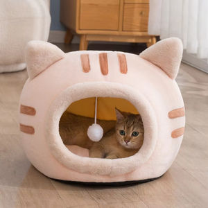 Cama para gatos con forma de gato, arenero semicerrado para mascotas, cómodo, de algodón PP y forro polar de cristal, con diseño de cabeza de gato. - Product Image 1