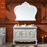 2025 Usine OEM Français De Luxe Antique PVC Salle De Bains Coiffeuse Salle De Bains Armoire Vanité avec Simple Lavabo et Miroir