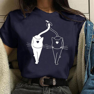 Mode femmes T-shirts Casual mignon <span class=keywords><strong>chat</strong></span> <span class=keywords><strong>motif</strong></span> imprimé t-<span class=keywords><strong>shirt</strong></span> Top Streetwear manches courtes <span class=keywords><strong>femme</strong></span> T-shirts dames vêtements T-shirts - Product Image 4