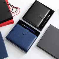 Agenda professionnel format A5 bleu marine en cuir PU avec logo personnalisé, 6 anneaux dorés, carnet de notes, planificateur de voyage, classeur avec boîte cadeau