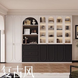 Librería de Estilo Vintage, Vitrina Integrada de Pared, Mueble de Almacenamiento Combinado Retro Francés para el Hogar con Puertas de Vidrio - Product Image 3