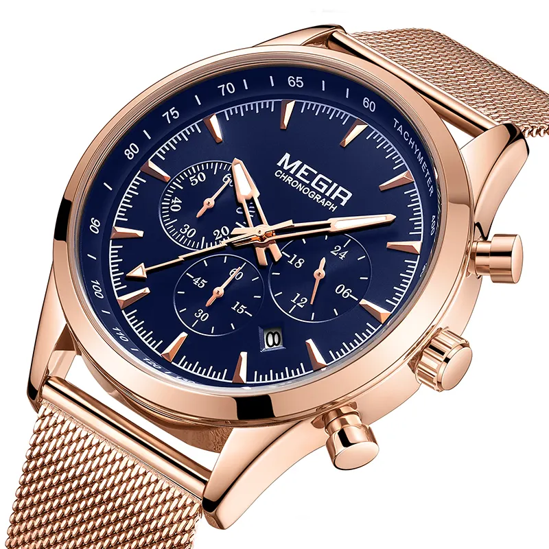 Megir 2153 עסקי אופנה שעונים שעון יד הכרונוגרף קוורץ שעונים מכירה לוהטת סיני גברים מותג ריבה tangan שעון יד