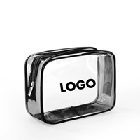Trousse de toilette transparente en PVC rose avec logo personnalisé en vrac, pochette de maquillage, trousse de toilette de voyage, sac cosmétique en vinyle transparent avec fermeture éclair