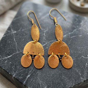 Ramavati Gems Unisex Classic 18K Gold-Plated Brass Drop Earrings <b>Unusual</b> Design Uneven Heart Shape Copper Alloy Party - Product Image 2