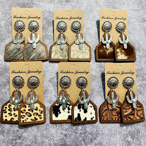 <span class=keywords><strong>Orecchini</strong></span> Vintage in Vera Pelle di Cavallo e Mucca Stile Boho Occidentale per Cowgirl, <span class=keywords><strong>Orecchini</strong></span> Pendenti con <span class=keywords><strong>Cactus</strong></span> e Turchese - Product Image 1