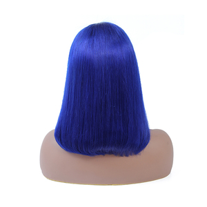 Pre Plucked 13x4 Remy Malaysian 150% Density Blue Human Hair Short Bob Wigs For Women - Product Image 3