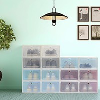 Boîte à chaussures transparente organisateurs de chaussures épaissies pli en plastique boîte de rangement anti-poussière empilable divers Styles