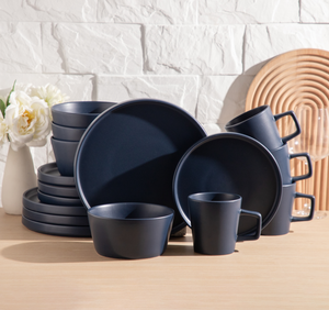 16 Pcs Dark Blue Matte Ceramic Dinnerware Set, Modern Minimalist Round Plates Bowls Mugs Tableware Set For Home Kitchen - Product Image 2