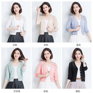 เสื้อสเวตเตอร์ถักคาร์ดิแกนแขน3/4คอวีกลวงสำหรับผู้หญิงใส่ในฤดูร้อนเสื้อสเวตเตอร์ลำลองทรงหลวมเสื้อโค้ท - Product Image 6