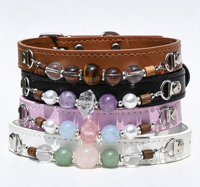 Collier pour animaux de compagnie en cuir PU réglable, orné de perles de pierres précieuses classiques faites à la main, avec collier en cristal pour chats et chiens, cadeau pour les amoureux des animaux