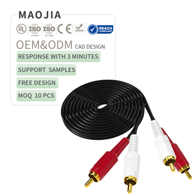 Gold Plated 2 RCA to 2 RCA Audio Cable Shielded OFC Copper Stereo HiFi Interconnect Cable for Home Theater Car Amplifier Subwoof